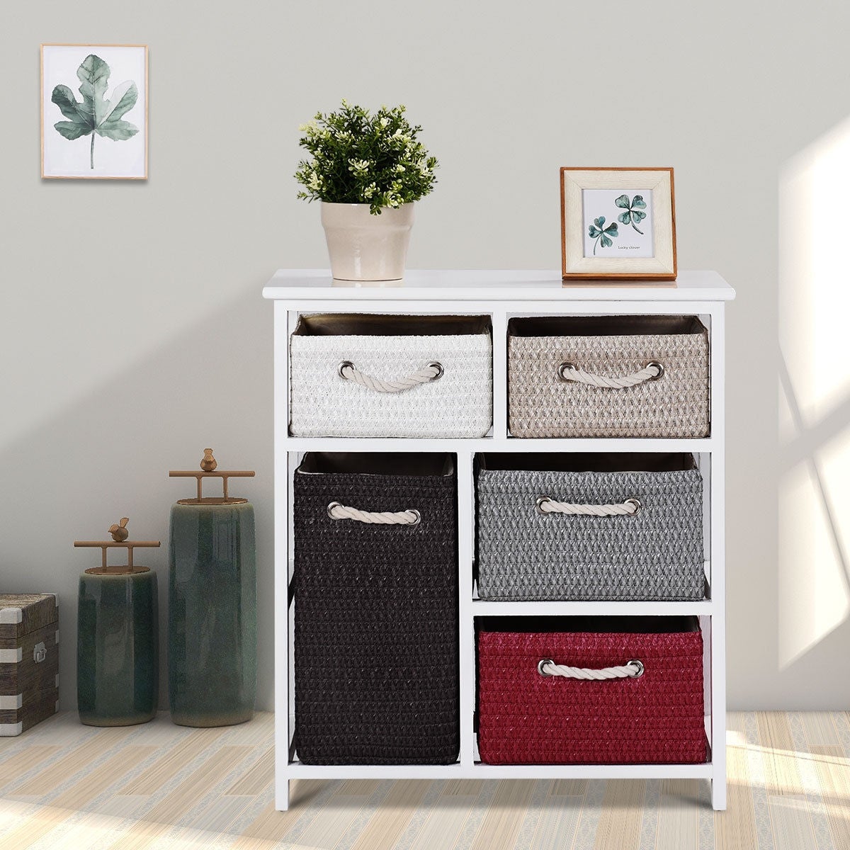 Nightstand Storage 5 Layer Drawer Woven Basket Cabinet Chest Bedside Table Lazada Ph