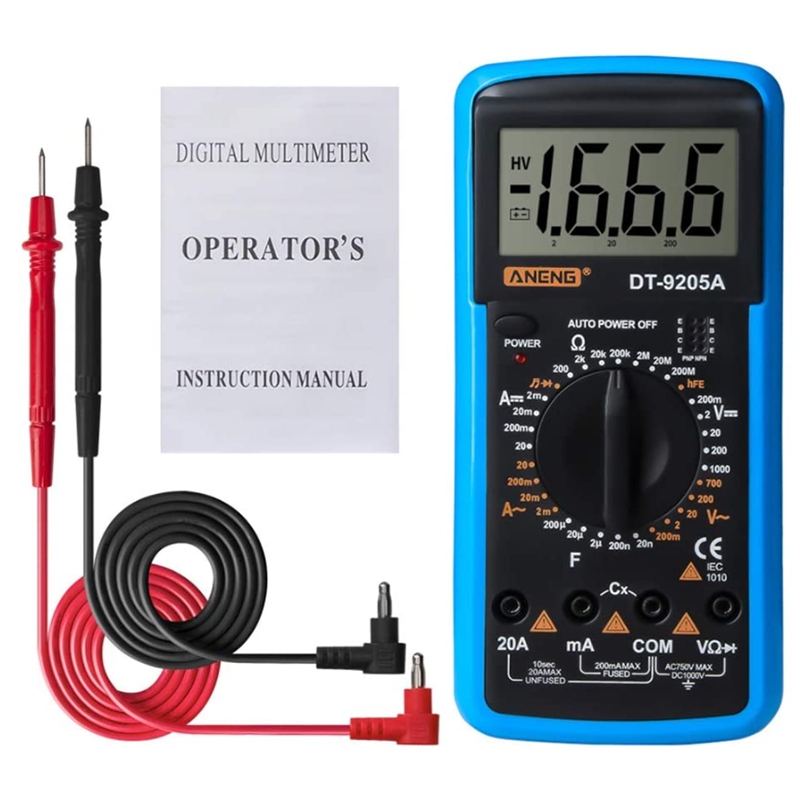 ANENG 9205A High-Precision Multi-Function หน่วยวัดสากลช่างไฟฟ้าทดสอบแรงดันไฟฟ้า DC และ Current Meter Blue