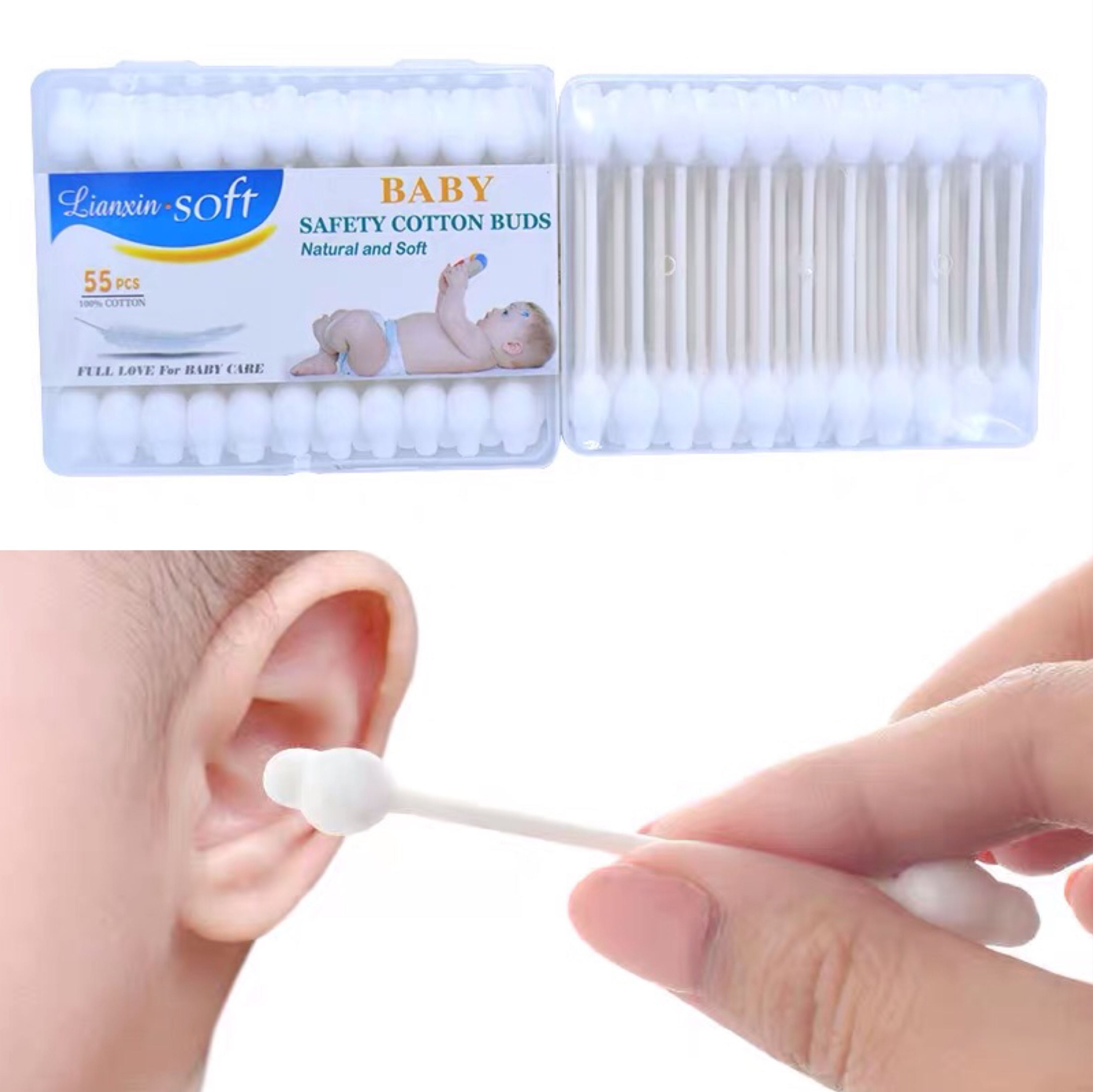 HNTOB 55pcs/box medical baby gourd ear disposable clean cotton swabs bands  double head