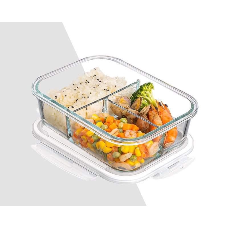 3 Divider 2 Divider Lunch box glass food storage container microwavable