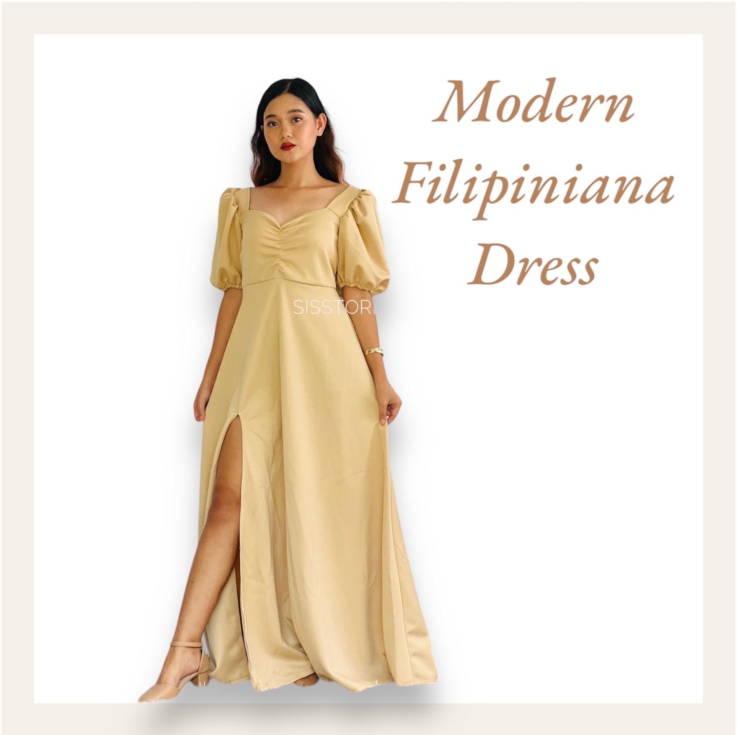 Modern Filipiniana Dress Neoprene Spandex A-Line Shape Free Size Dress  Asymmetrical Neckline Long Dress Elbow Length Sleeve Casual Style Plum  Mauve Mocha Color Filipiniana Dress - Lazada | Lazada PH