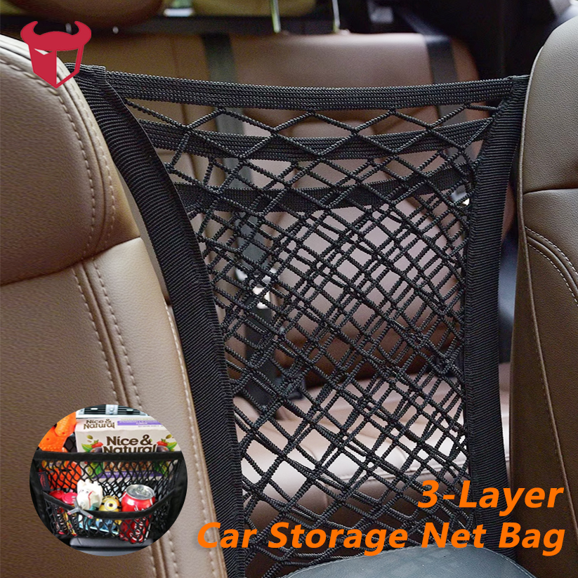 3-Layer Strong Elastic Car Mesh Net Bag Car Seat Multi-Pocket Tissue  Storage Bag Seats Holder Pocket Car Accessories