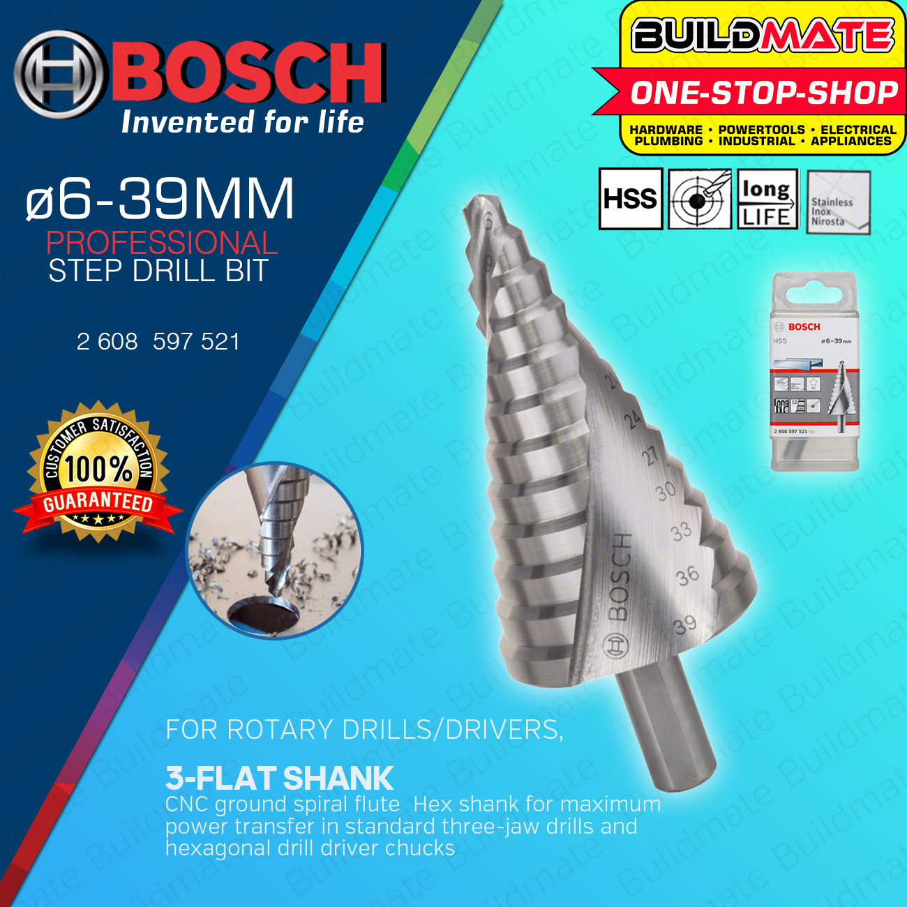 BUILDMATE Bosch Formed Countersink 420MM / 639MM HSS Step Drill Bit 3