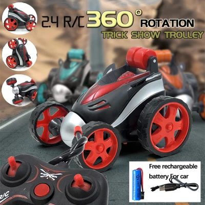 2.4RC off-road vehicle Trick car 360° Rotating Remote Control Car Toy Rc Car High Tech Electric Dump Truck Trick 360 Degree Roll Glowing Spoof Stunt Double Sided Car Kids Toys Rechargeable racing car