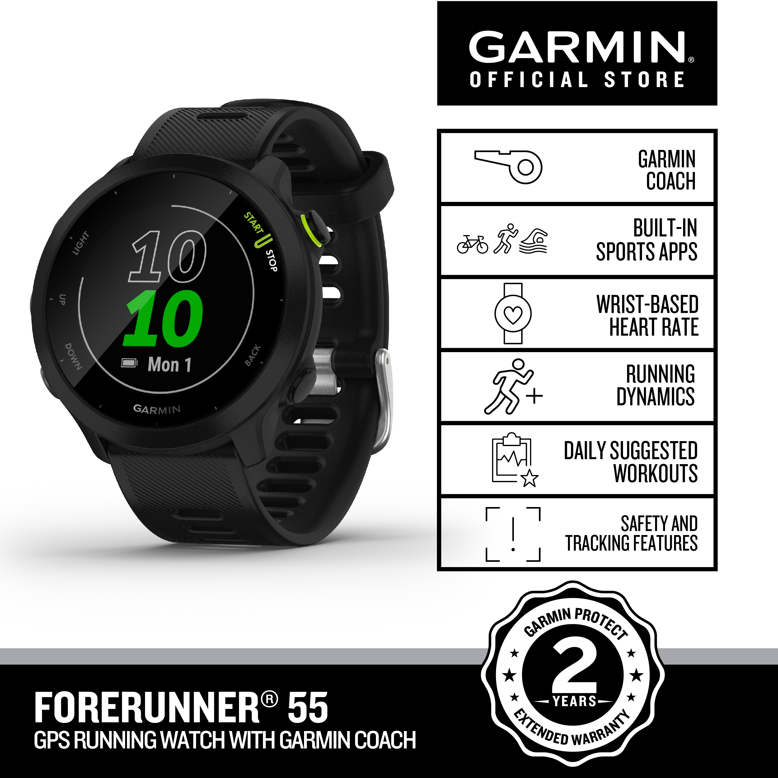 Garmin Forerunner 55, Running Fitness GPS Smartwatch, for Runners
