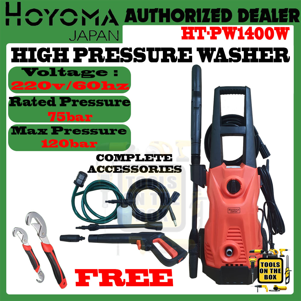Hoyoma Japan Portable Power Sprayer Pressure Washer (Orange) HTPW1400W with Snap and Grip