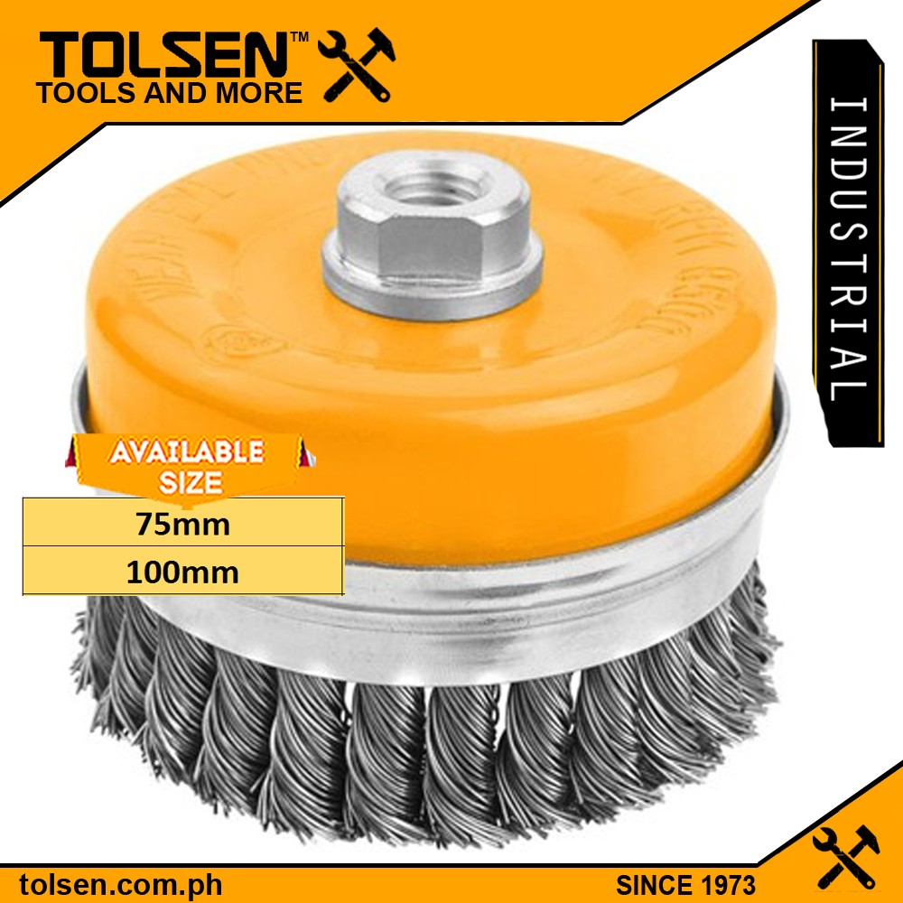 Tolsen Industrial Heavy Duty Cup Twist Wire Brush with Nut (75mm 100mm