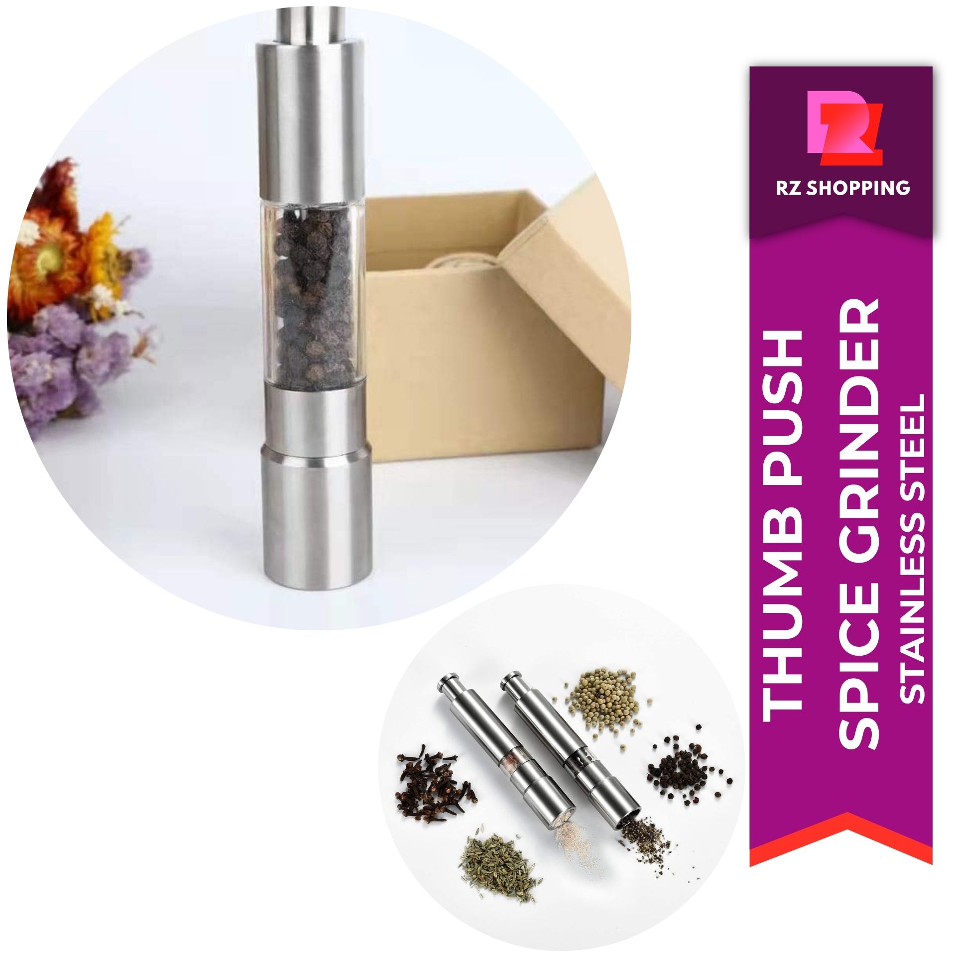 Home Living New Arrival Stainless Steel Thumb Push Salt Pepper Spice Sauce Grinder Mill Muller