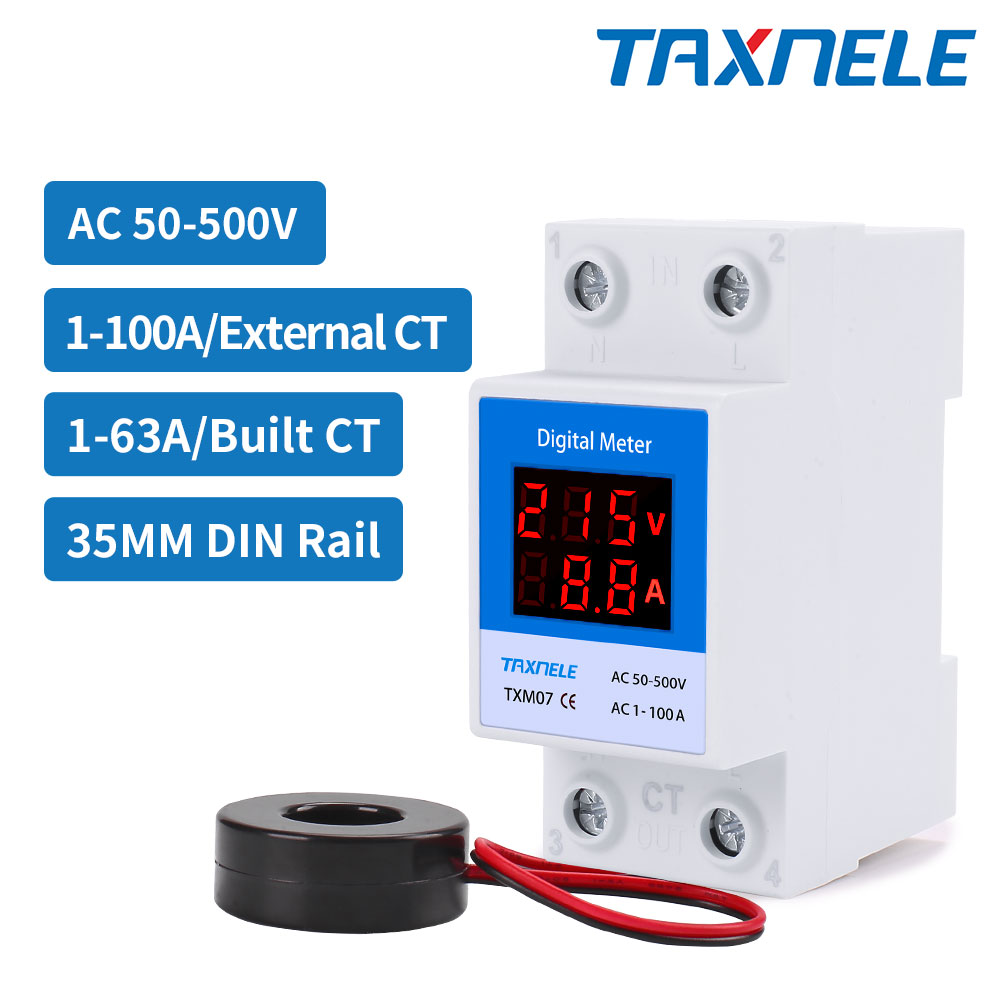 DIN Rail Led Digital Voltmeter Ammeter AC50500V 220V 380V 163A 1100A