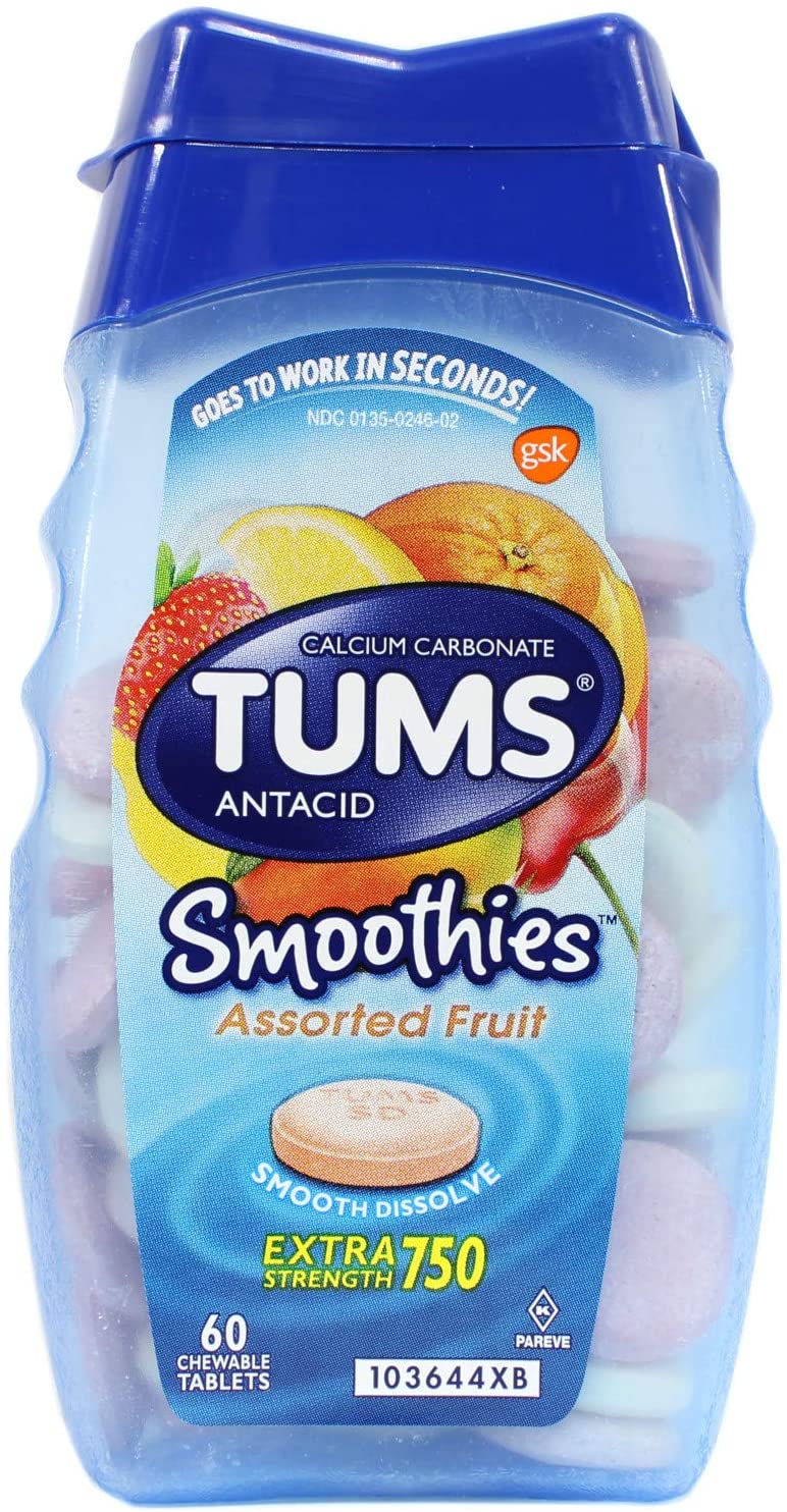 Tums Smoothies Antacid Chewable Tablets, Berry Fusion 60 Count