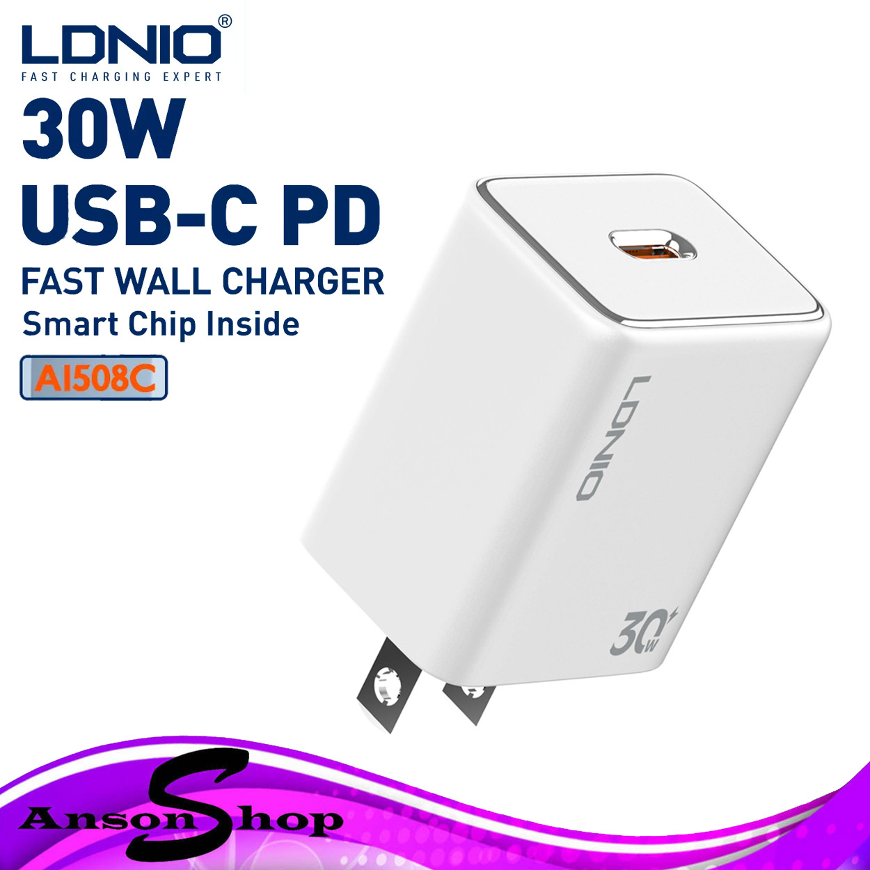 LDNIO A1508C PD 30W Usb c US Plug Fast Wall Charger With Type C To Type ldnio-a1508c-pd-30w-usb-c-us-plug-fast-wall-charger-with-type-c-to-type