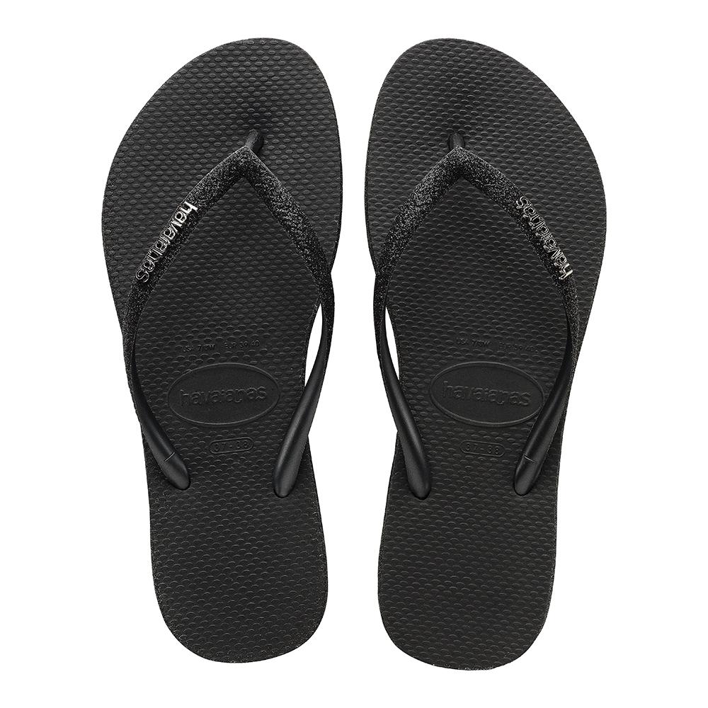 black sparkle flip flops
