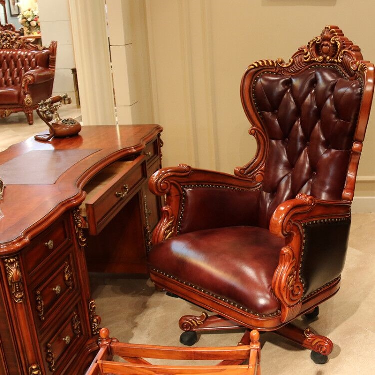 European solid wood computer chair leather boss chair swivel chair