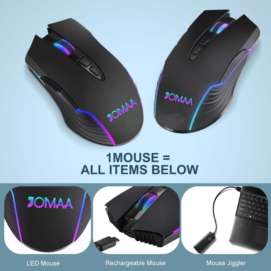 JOMAA Jiggle Type C Wireless Mouse for MacBook Laptop Computer Mouse USB 2.4GHz Ergonomic Mice Adjustable 2400DPI Gaming Mouse Backlit