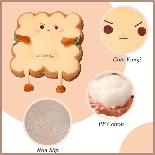 Toast Bread Pillow Cushion with Aggrieved Expression, Kawaii Plush Toy  Funny Food Plush Cushion for Office Dorm Bedroom Seat,Plush Cushion Gift  for Birthday, Valentine, Christmas 