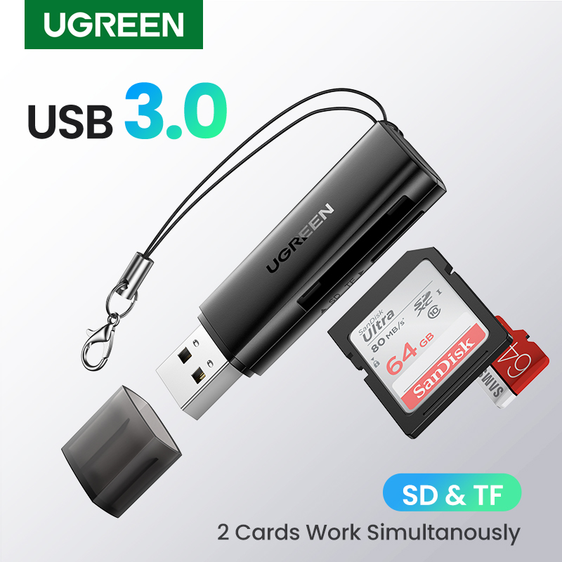 UGREEN SD Card Reader Portable USB 3.0 Dual Slot Flash Memory Card Adapter  Hub for TF, SD, Micro SD, SDXC, SDHC, MMC, RS-MMC, Micro SDXC, Micro SDHC,  UHS-I for Mac, Windows, Linux,
