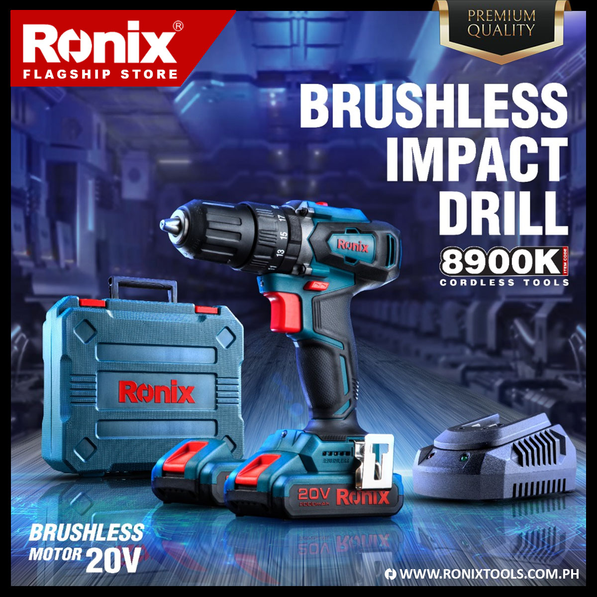 New Arrival! 🇩🇪 Ronix 8900K Premium Quality 20V 2Ah Lithium Battery  BRUSHLESS Hammer Drill kit 13mm Pro Series (2PCS BATTERY 20V) Power Hand  Heavy