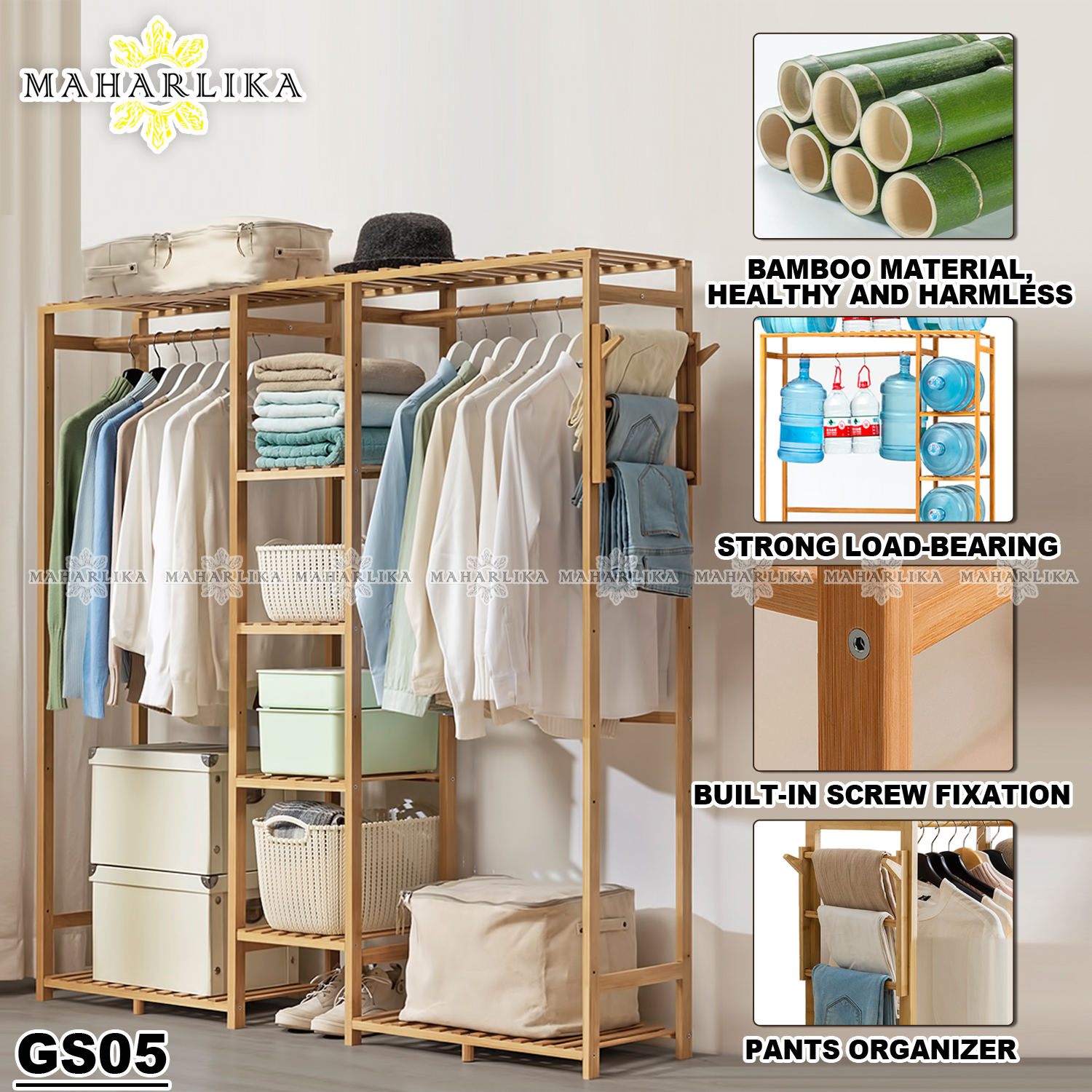 Maharlika GS05 Coat Rack Bamboo Hanger Floor Bedroom Hanger