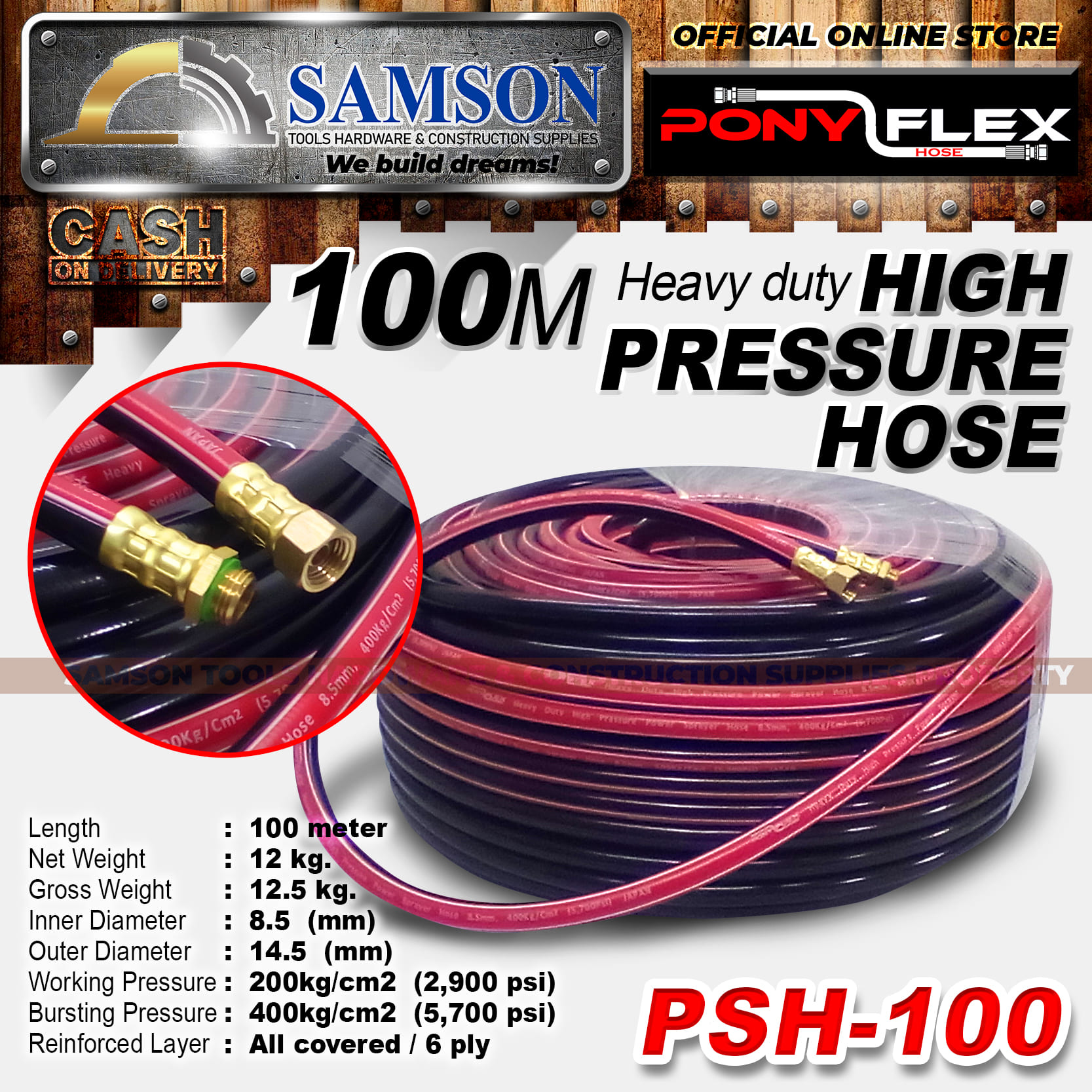 PONYFLEX 8.5MM (50M / 100M) 5700psi 400kg Heavy Duty High Pressure
