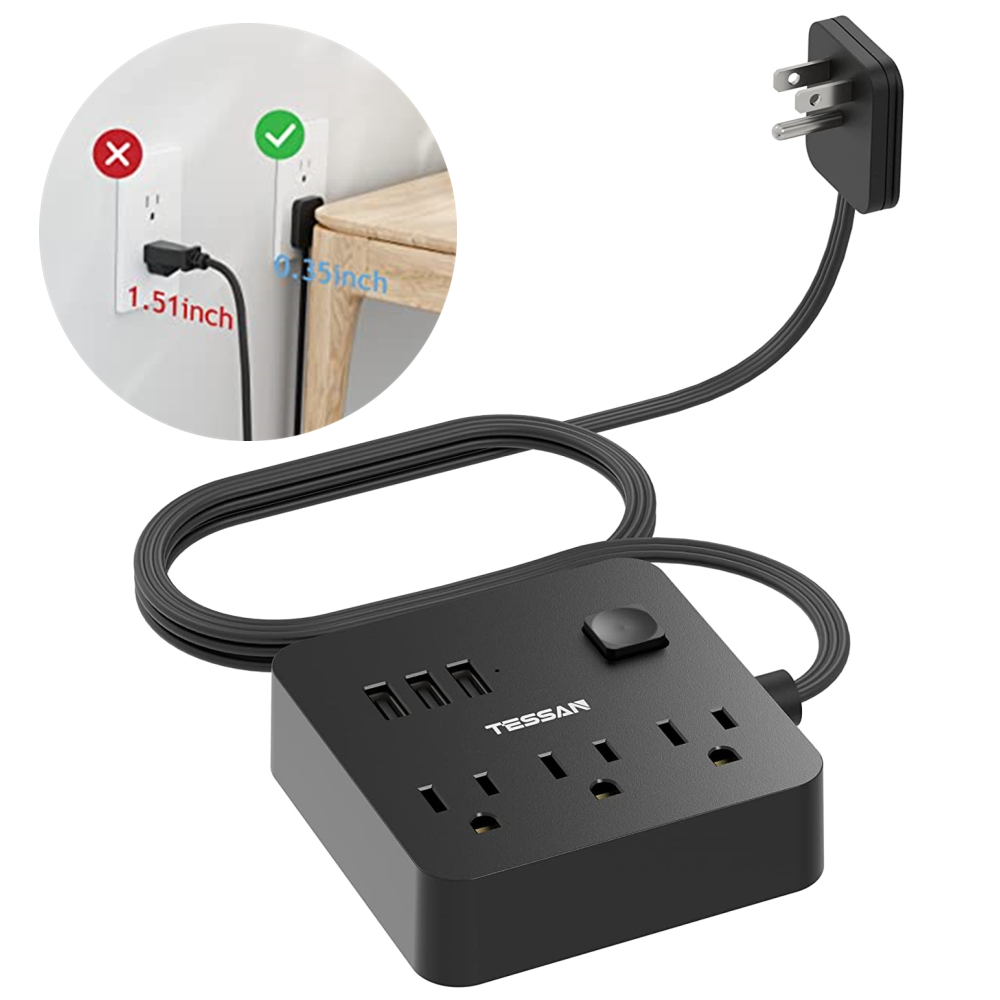 Extesion Cord Flat Plug Power Strip Extension Socket 3*Outlets / 3*USB