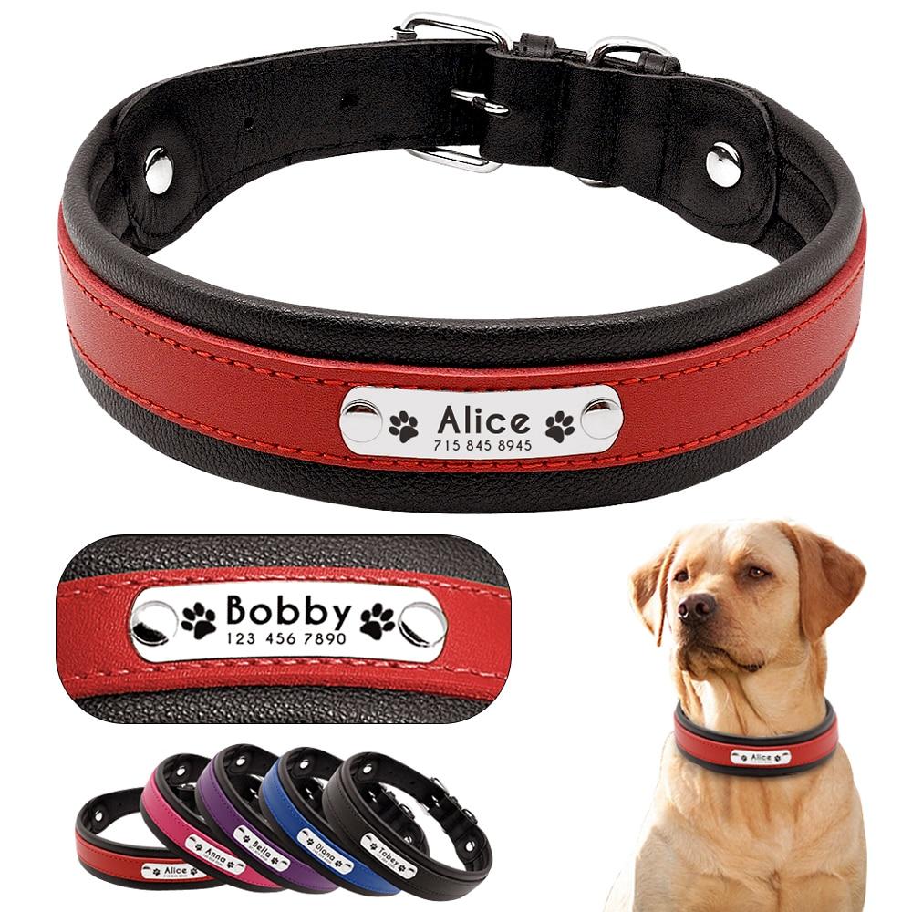 Personalized Leather Dog Collar Customized Engraved Pet Big Dog Bulldog
