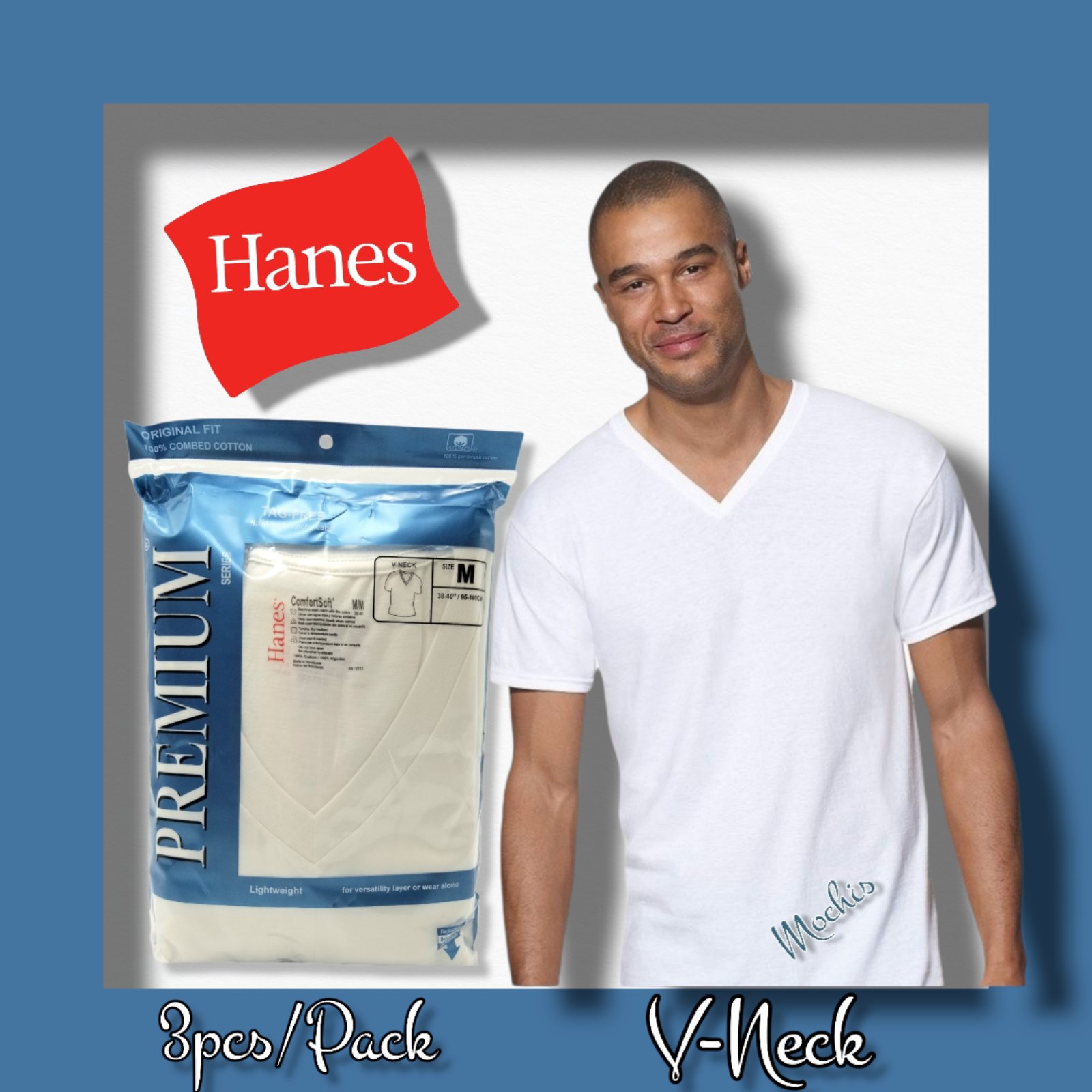Hanes V-Neck 3Pcs white cotton T-shirts 