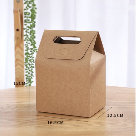 Plain Kraft paper bag with punch hole handle gift packaging takeout box ...