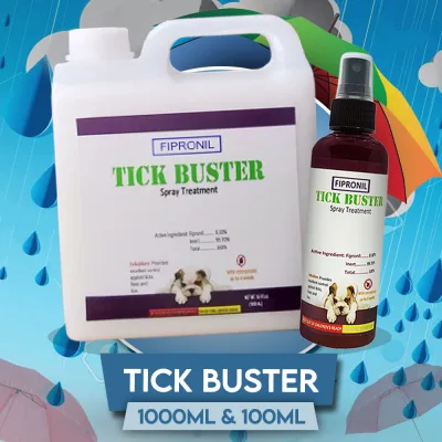 Tick Buster 1000 ml Fipronil Pet Spray Treatment REFILL with Free Ticks Buster 100mL value pack give away