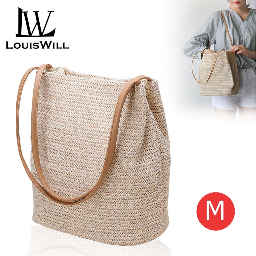 LouisWill Fashion Women Bucket Bag Straw Bags Woven Shoulder Bag Handbag Crossbody Bag Leisure Style Suitable for Casual Summer