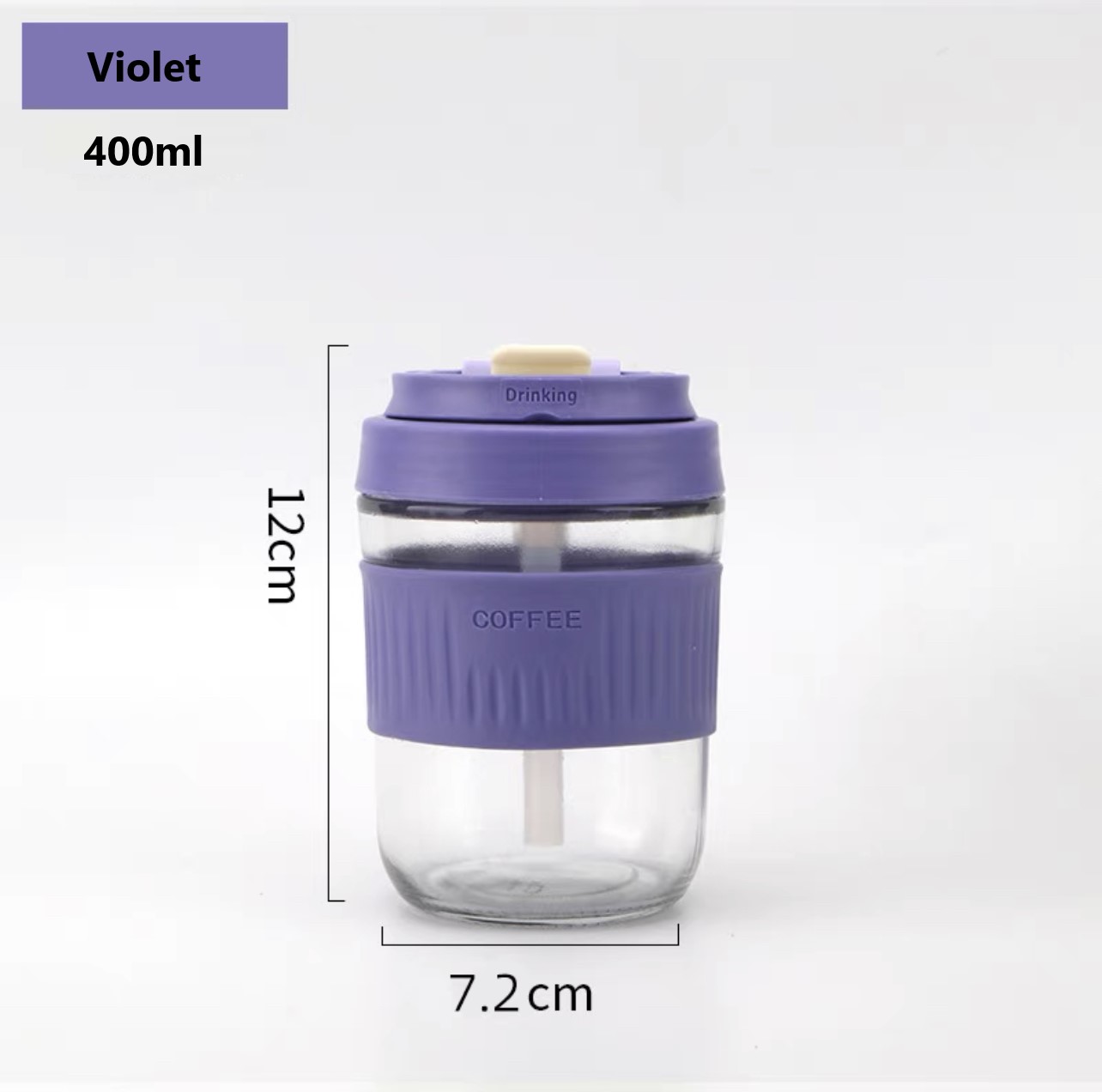 leo 400ml Glass Travel Coffee Mug with Lid and Straw Portable To Go