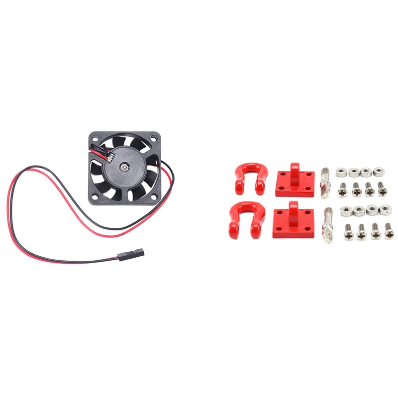 Esc 3010 Motor Cooling Fan with 2Pcs Front Rear Bumper Rescue Trailer Hook and Mount Set for Wpl Rc Car Truck