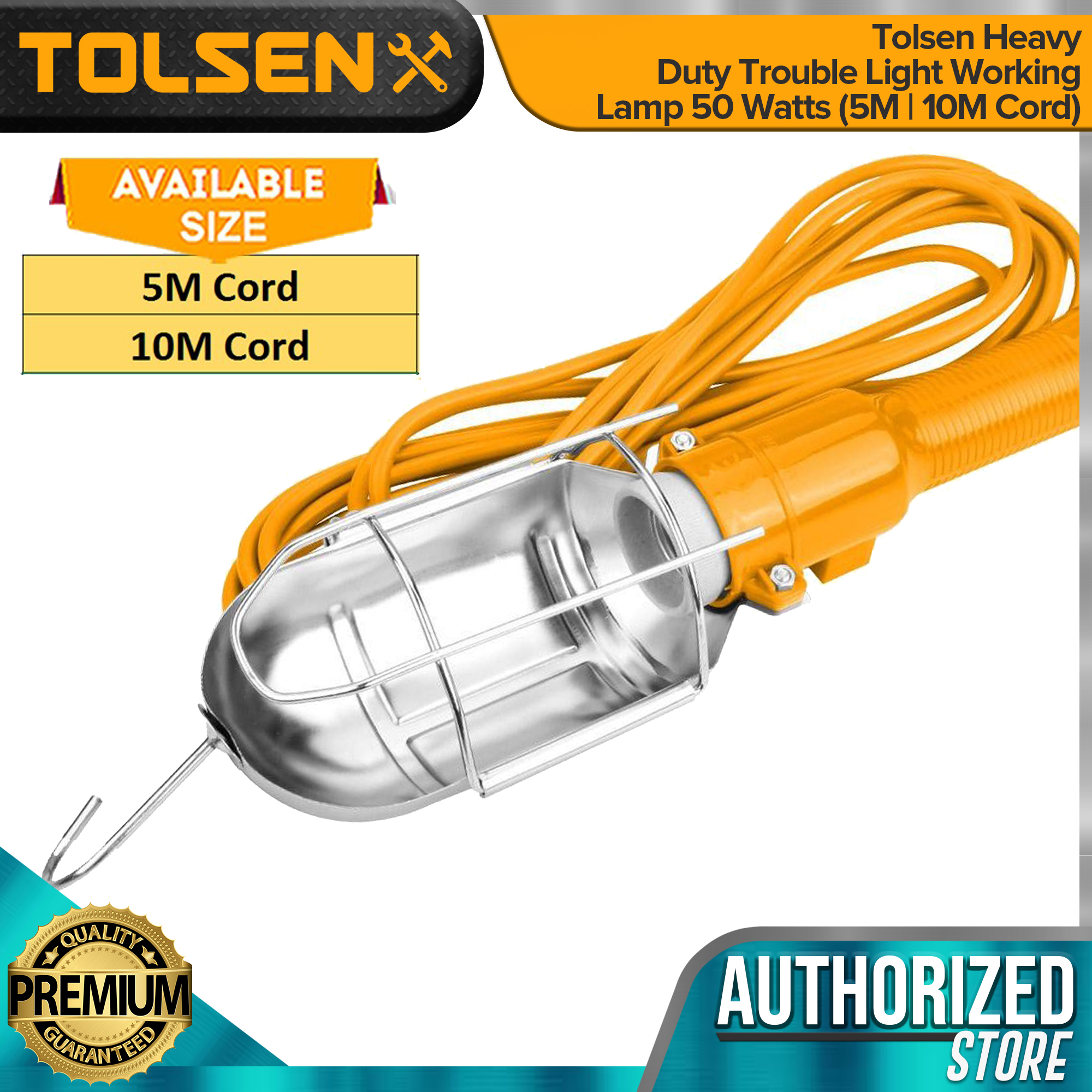 Tolsen Heavy Duty Trouble Light Working Lamp 50 Watts (5M 10M Cord