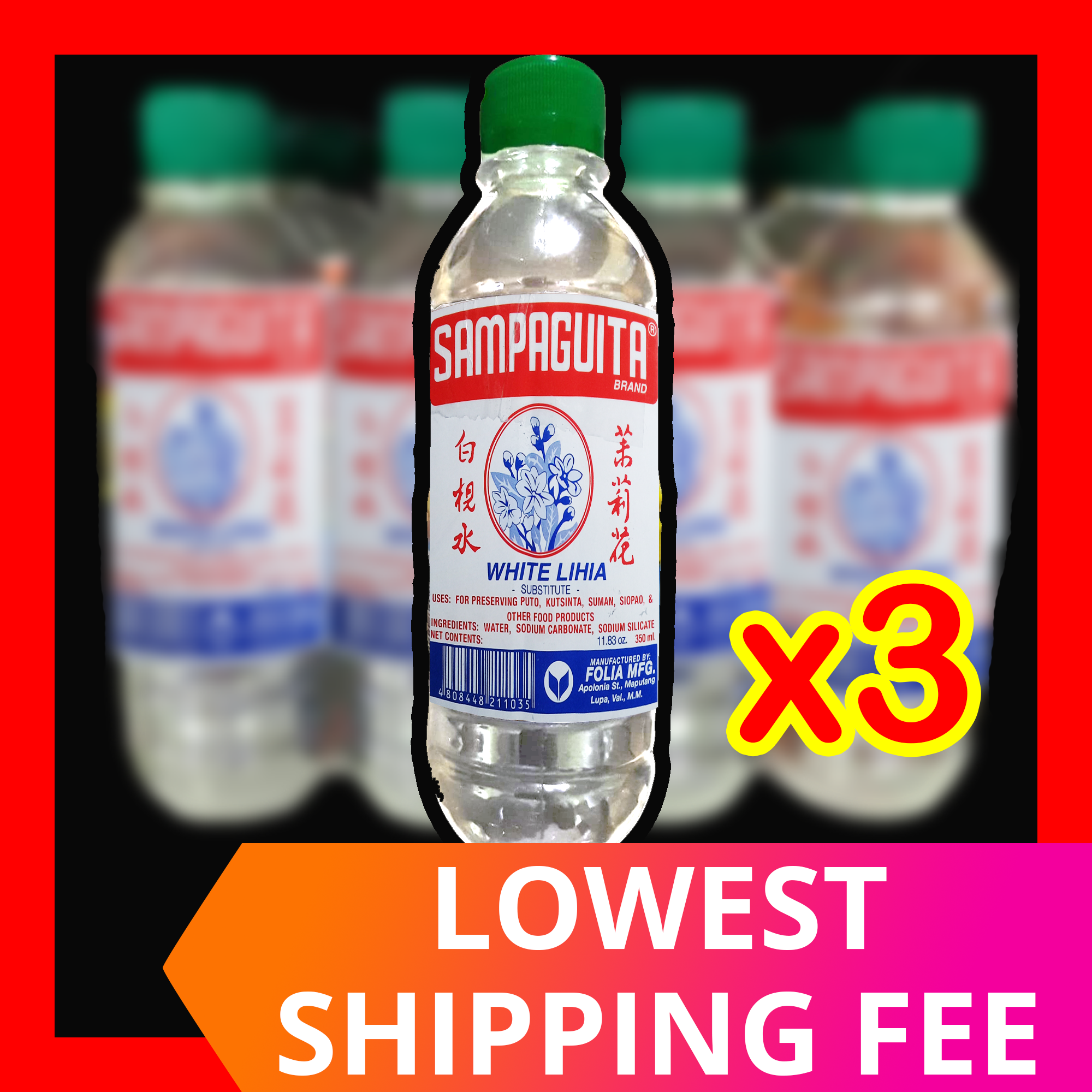 3x 350ml LYE WATER FOR KUTSINTA White Lihiya Water Lihia Water