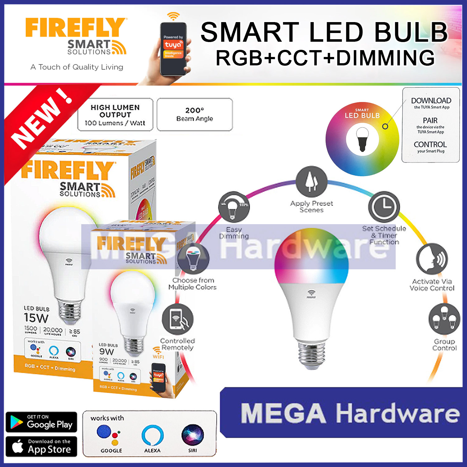 Firefly Smart Solutions LED Bulb 15W (RGB + CCT + DIMMING)