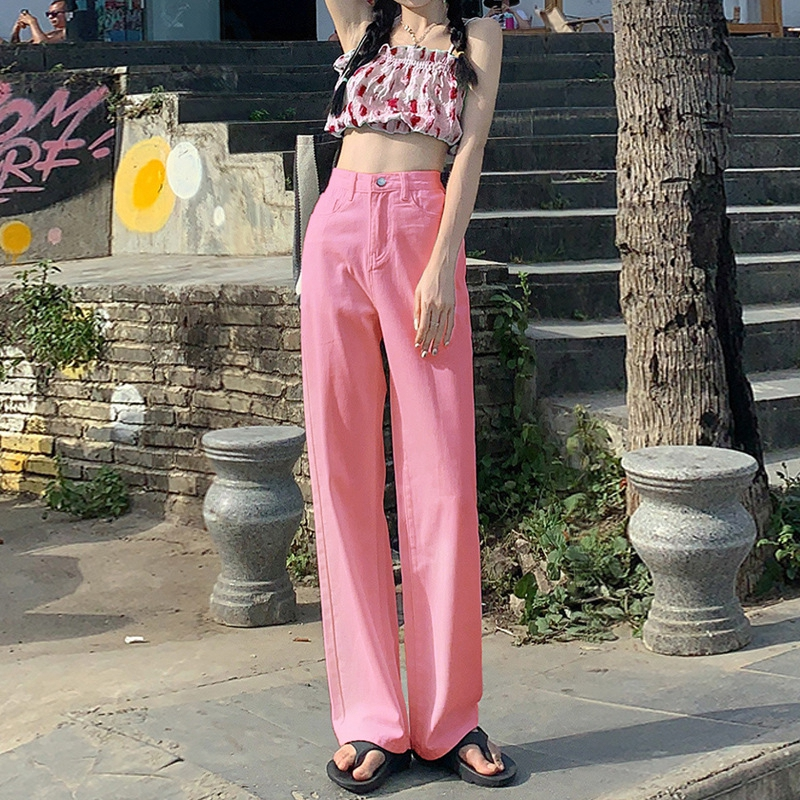 Wide Leg Pink High Waisted Mom Jeans Small 90s Hot Pink High