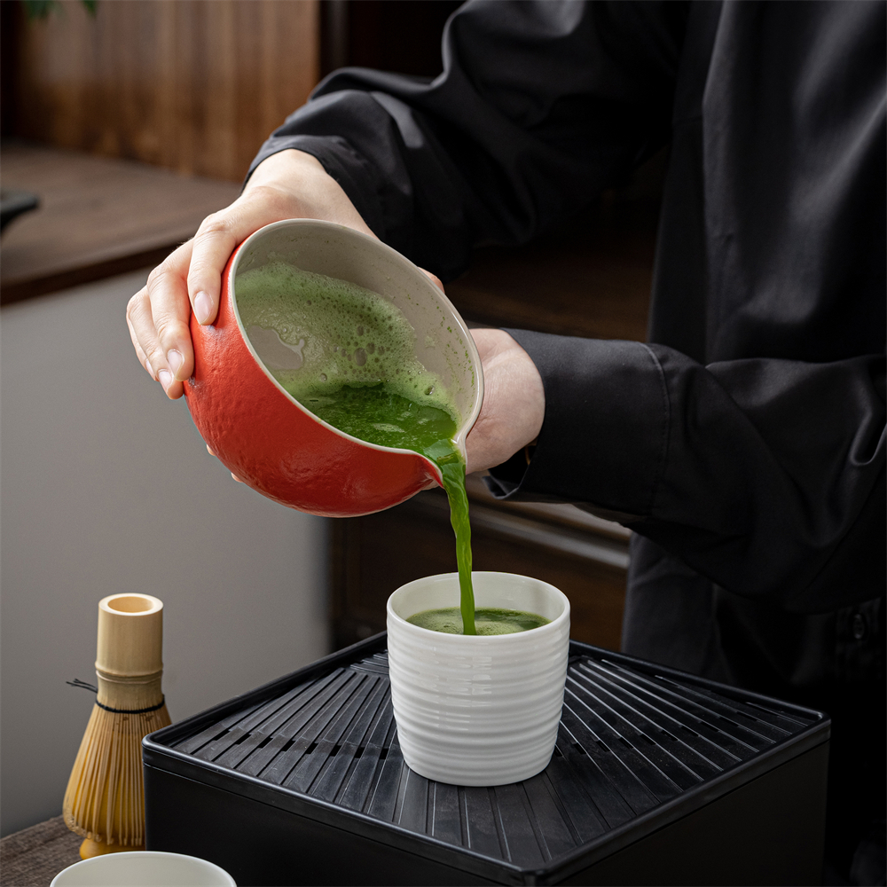 Japanese Tea Set (7pcs) Matcha Bowl with Pouring Spout Bamboo Matcha Whisk  (chasen) Scoop (chashaku) Matcha Whisk Holder Tea Making Kit. N2, Darker