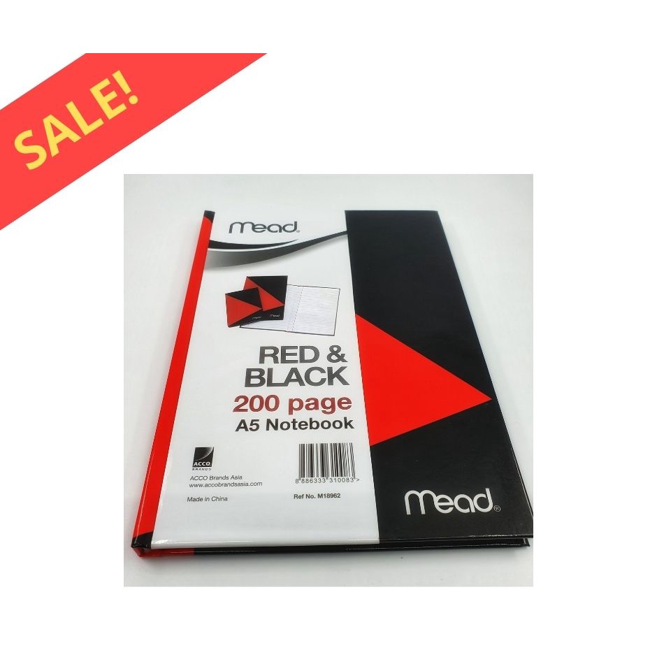 Mead Notebook Solid Red Mead Red & Black Hardbound NB A5 200 pages | Lazada PH