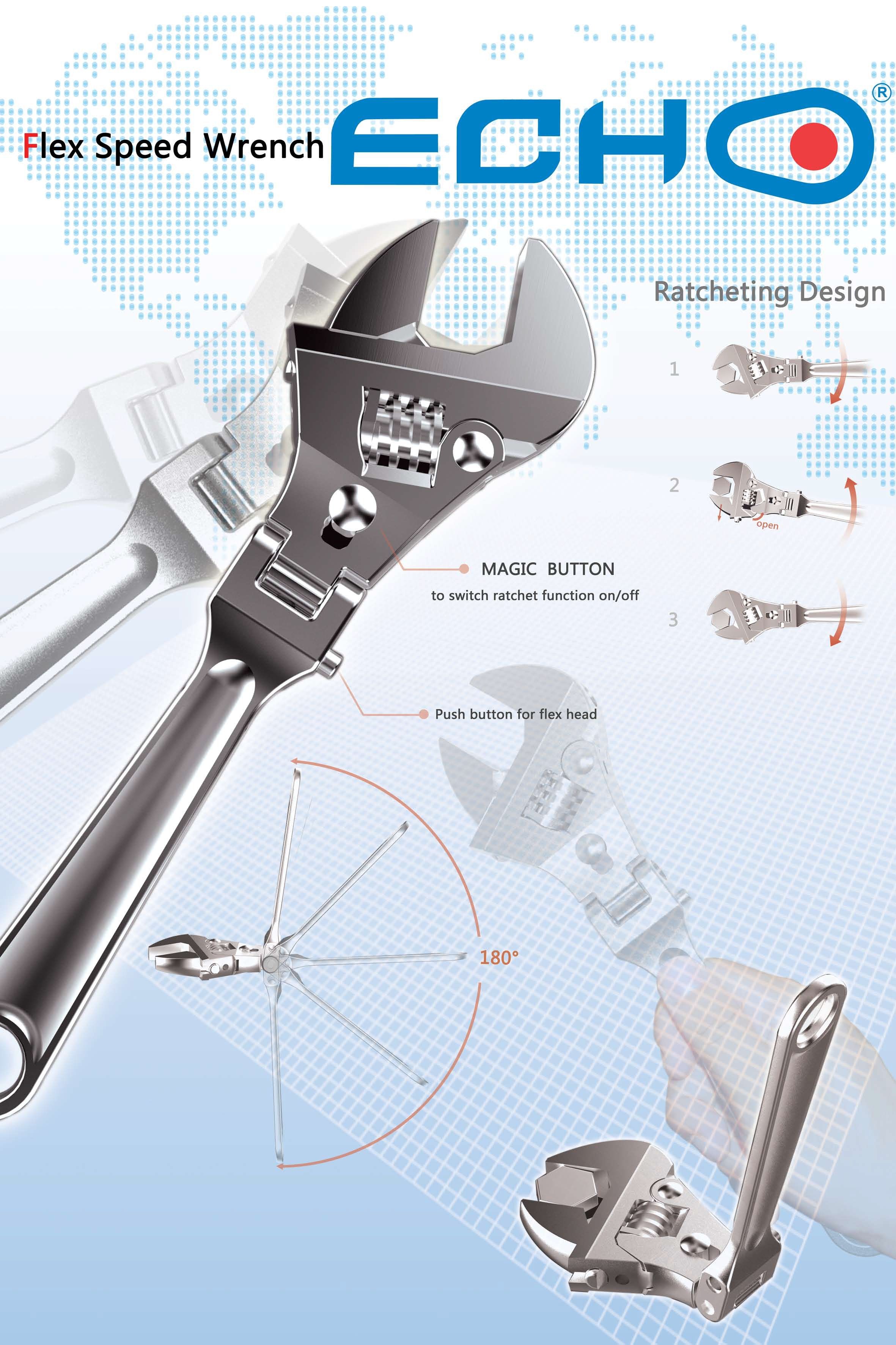 8inch adjustable wrench multifunctional wrench, headshaking folding
