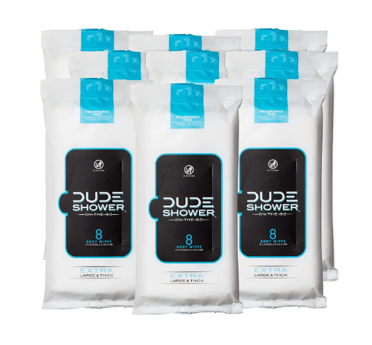 Dude Shower Body Wipes Unscented Naturally Soothing Aloe and Hypoallergenic