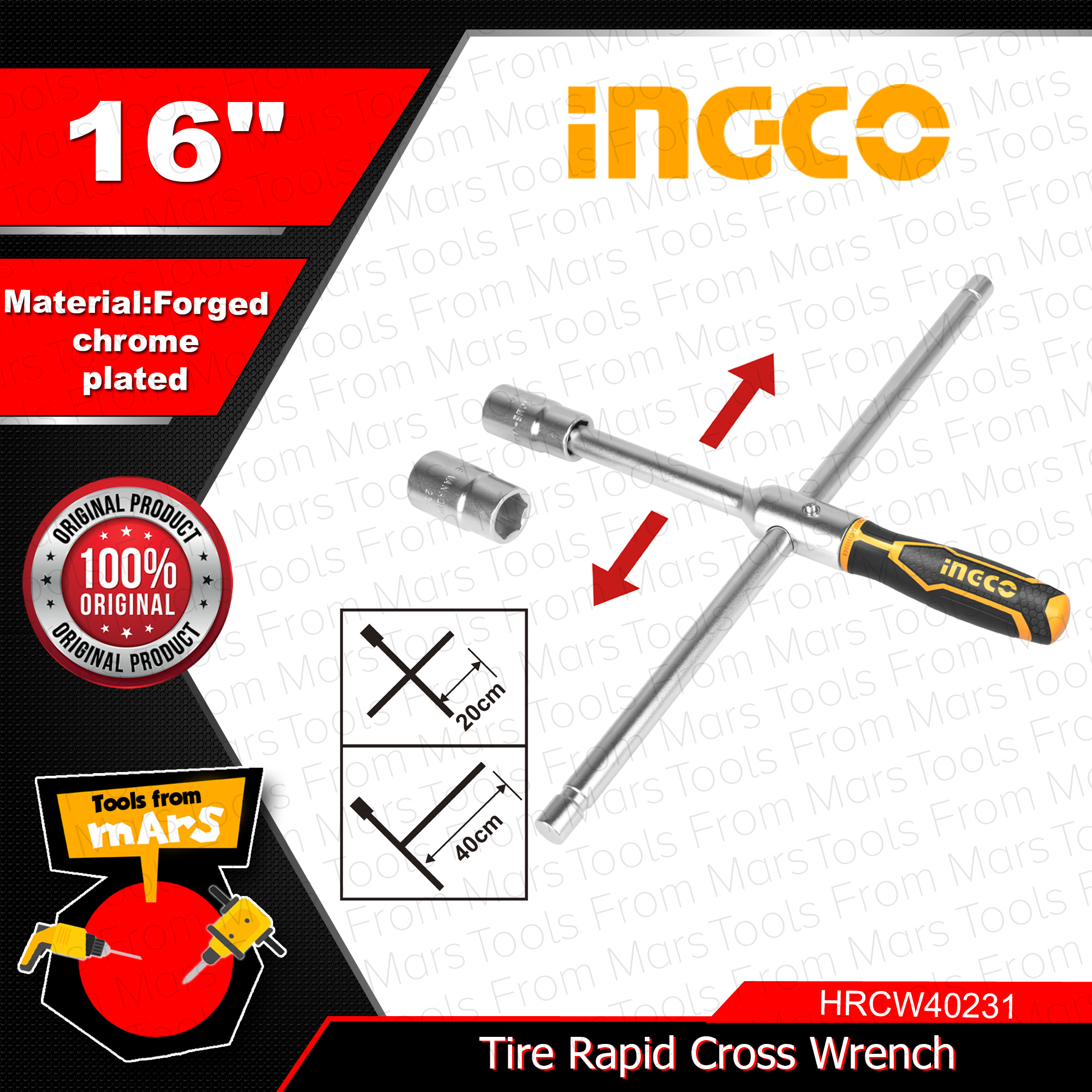 INGCO Rapid Cross Wrench (16 ) 17,19,21,23mm HRCW40231 •TOOLS FROM MARS