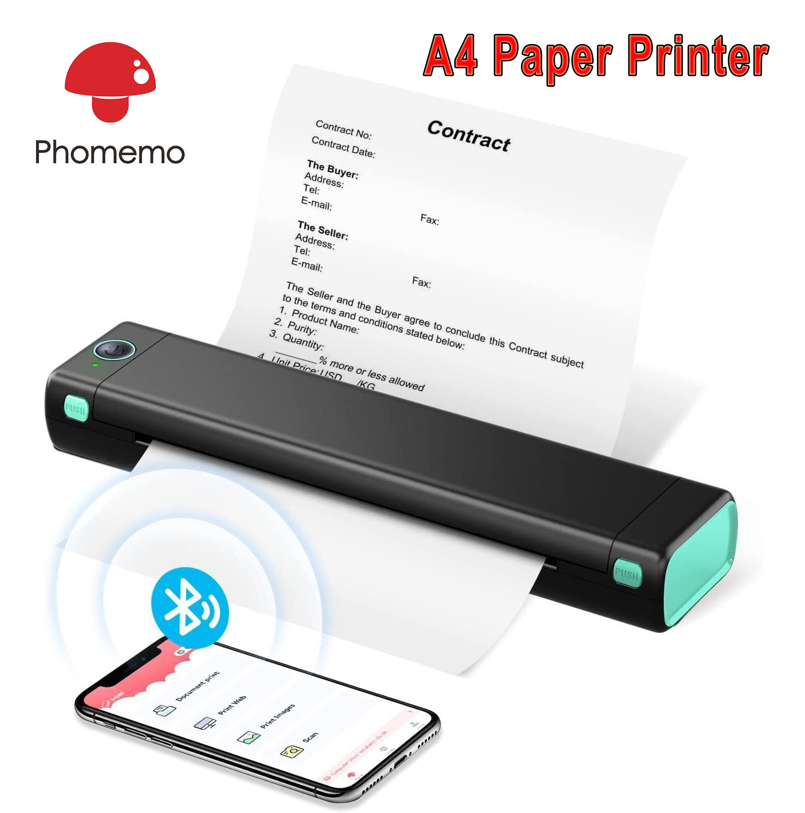 Portable Printer, A4 Thermal Printer, Wireless Bluetooth Travel Printer,  Small Mobile Printer, Compatible with Android and iOS, Support A4 Paper  Only