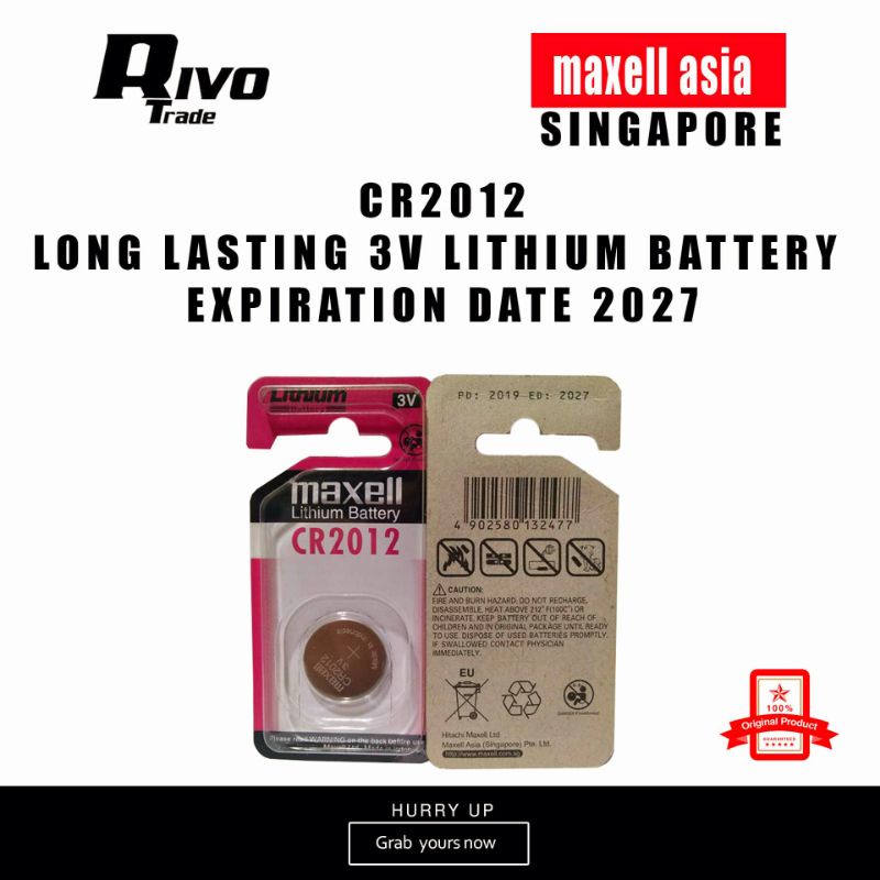 CR2012 MAXELL SINGAPORE 2012 BATTERY 3V BATTERIES EXPIRATION DATE 12