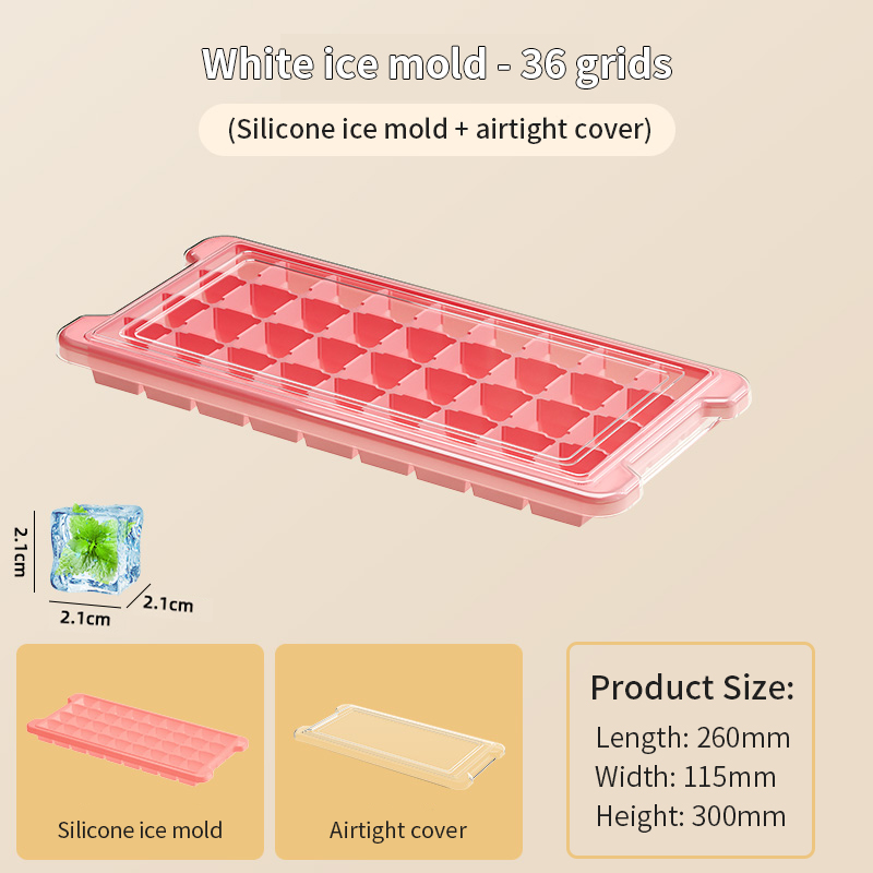 Frogued 36 Grids Ice Cube Tray Anti-Spill Stackable Plastic Whiskey Cocktail Ice Cube Mold for Home (Pink,36 Grids)