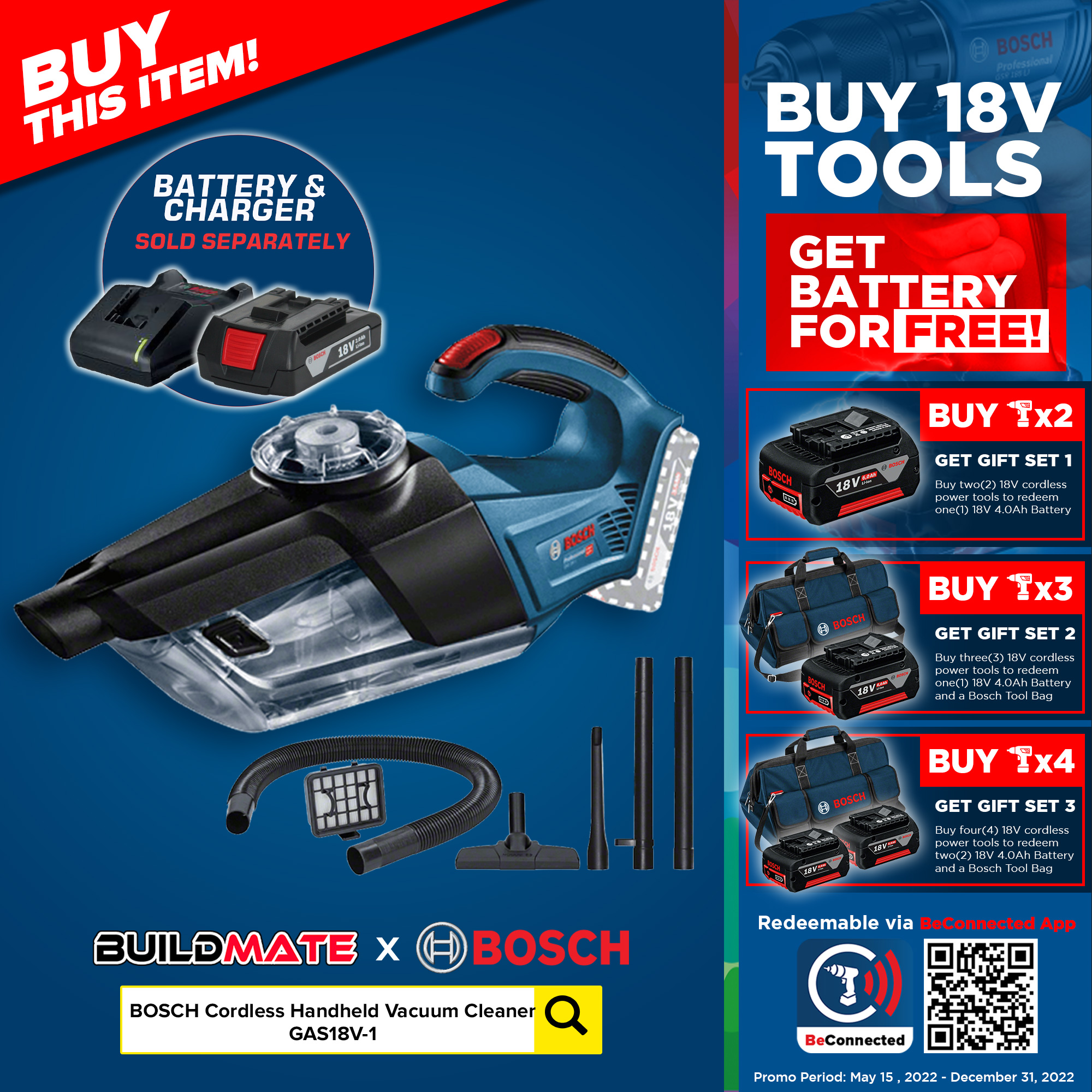 BOSCH Professional Lithium Ion LiIon Cordless Vacuum Cleaner Solo GAS