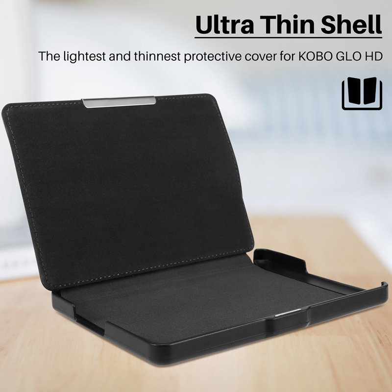 Case for KOBO GLO HD 6.0" eReader Magnetic Auto Sleep Cover Ultra Thin Hard Shell (Black)