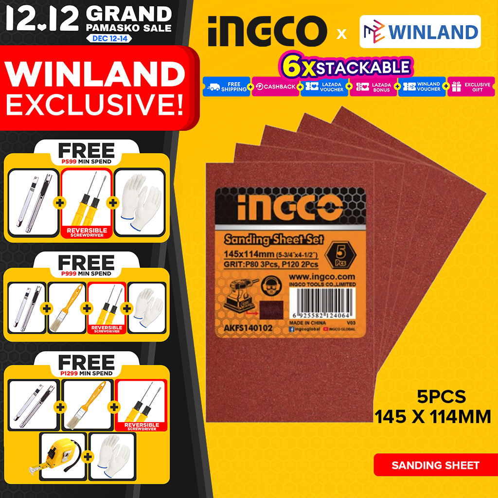 INGCO by Winland Sandpaper 5pcs Finishing Sanding Sheet 145 x 114mm