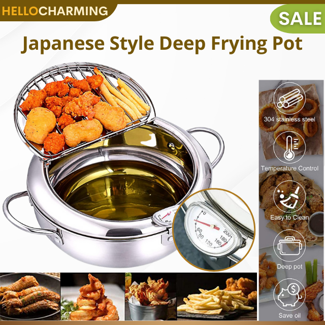 HELLO CHARMING Japanese Style Deep Frying Pot with Strainer Japanese ...