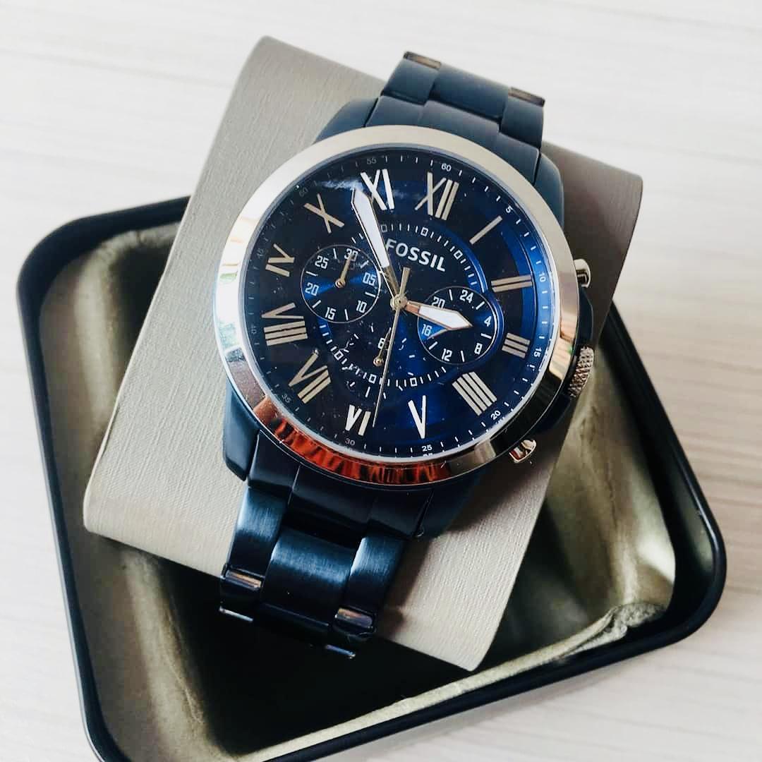 Fossil Grant Chronograph Blue Dial Men 