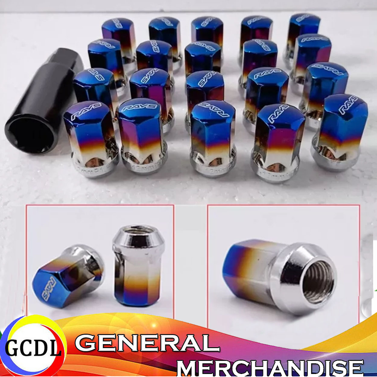 RAYS STEEL Titanium Blue Lug Nuts M12X1.5 32mm Extended Universal Car