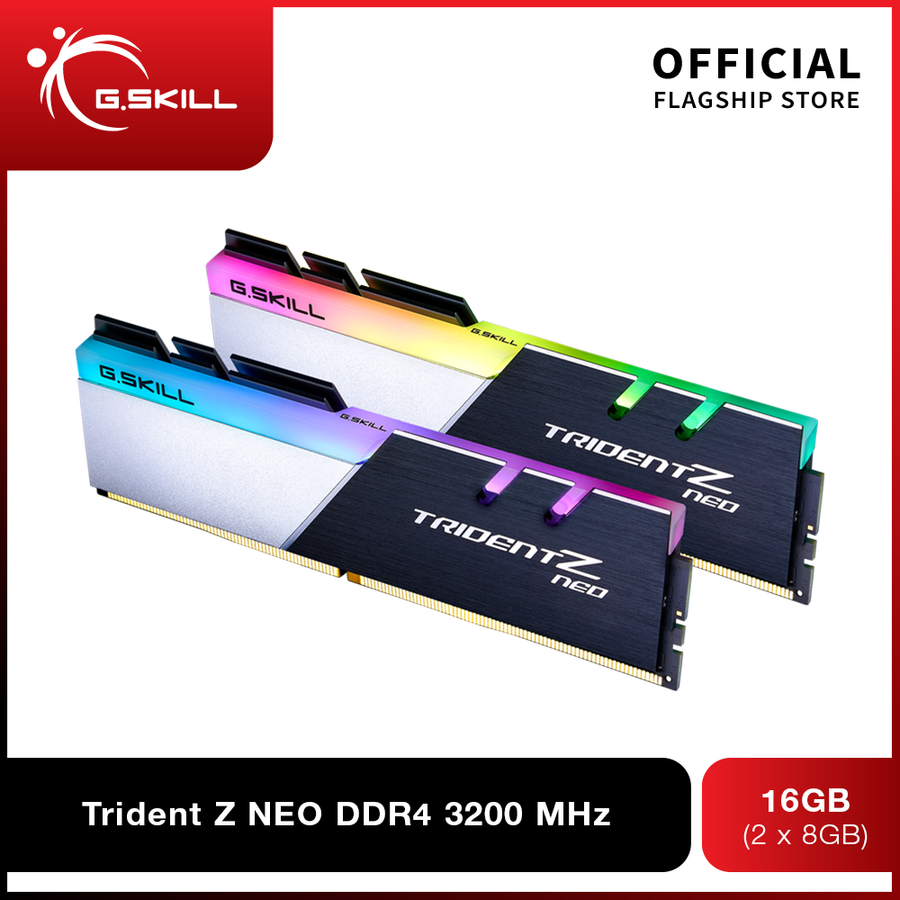 G.Skill Trident Z NEO 16GB (2x8GB) DDR4-3200MHz CL16-18-18-38 1.35V RAM |  Desktop Memory | Black/Silver | Kit of 2 (F4-3200C16D-16GTZN)